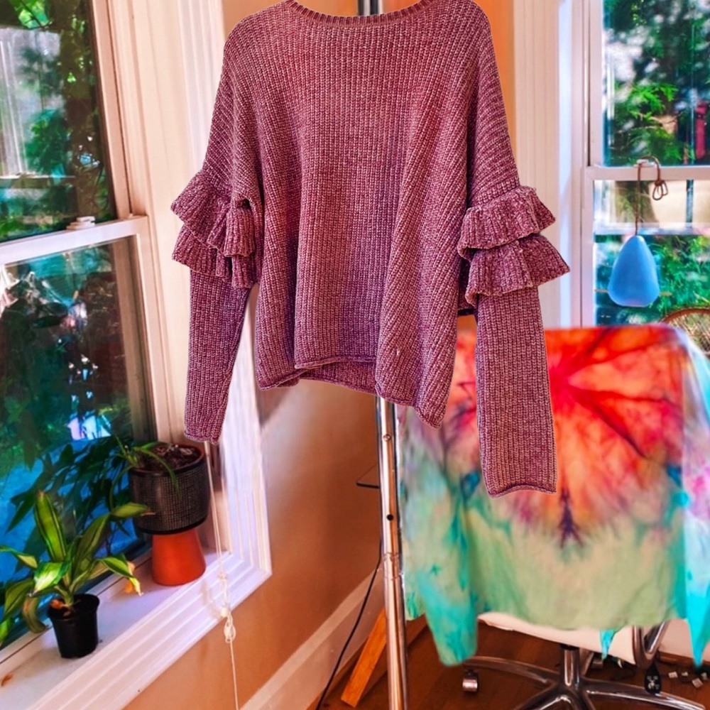 blush chenille ruffle sleeved sweater 🔮 - Picture 3 of 7